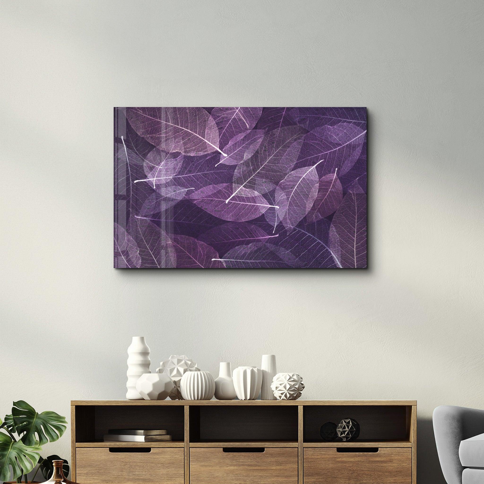 Purple Leaf | Glass Wall Art - Artdesigna