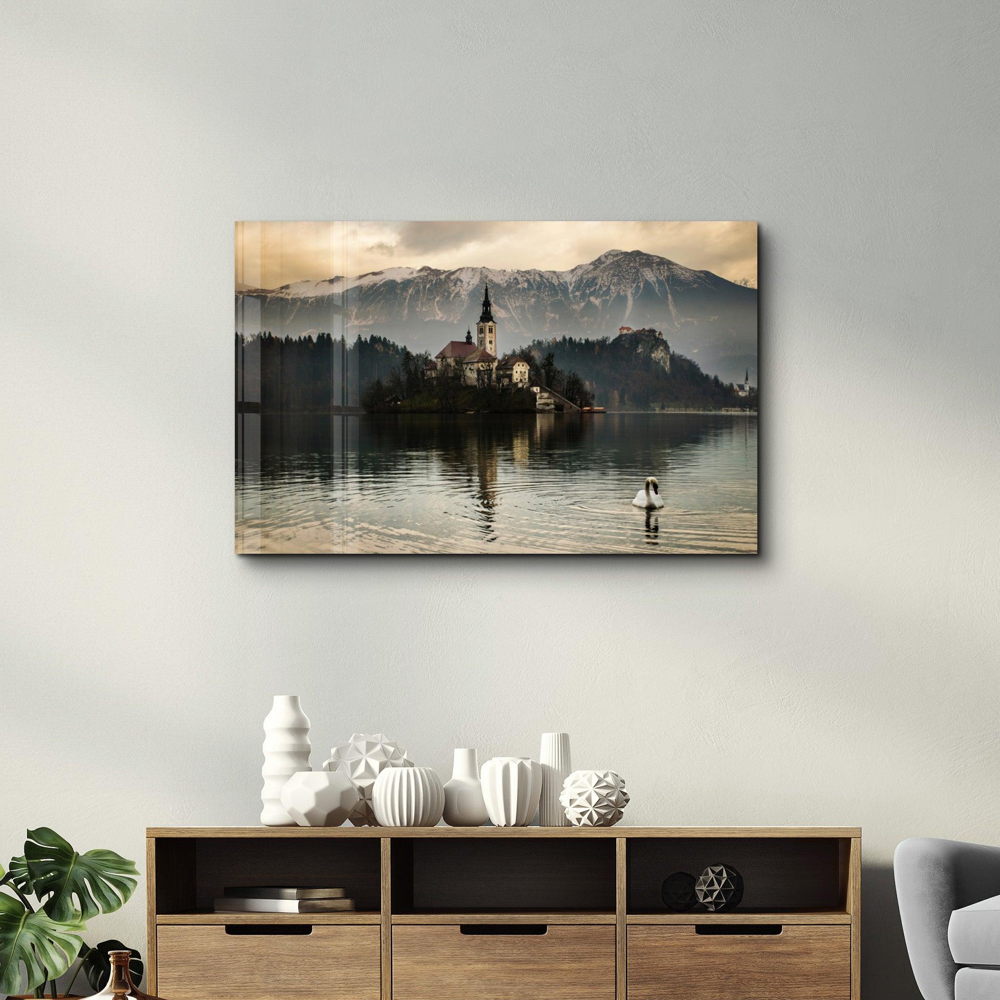 Assumption of Maria on Bled Island | Glass Wall Art - Artdesigna