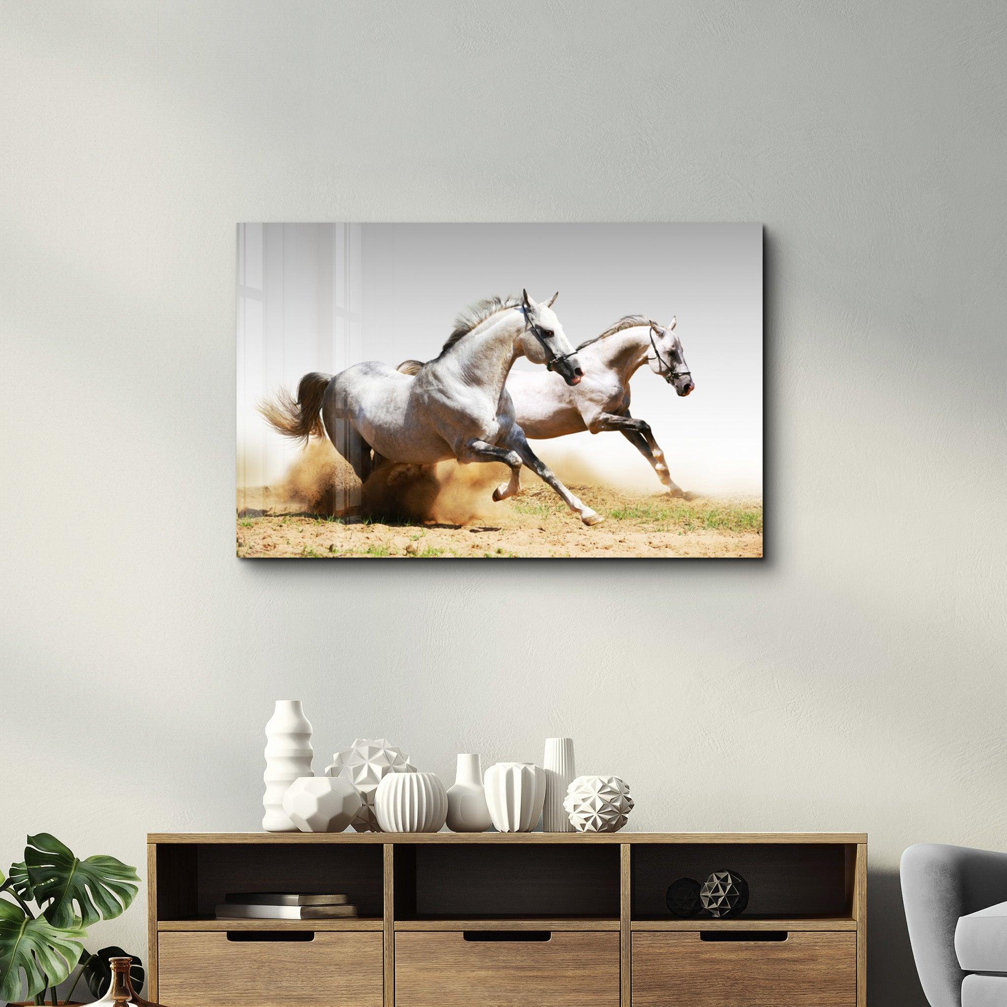 Running Horses | Glass Wall Art - Artdesigna