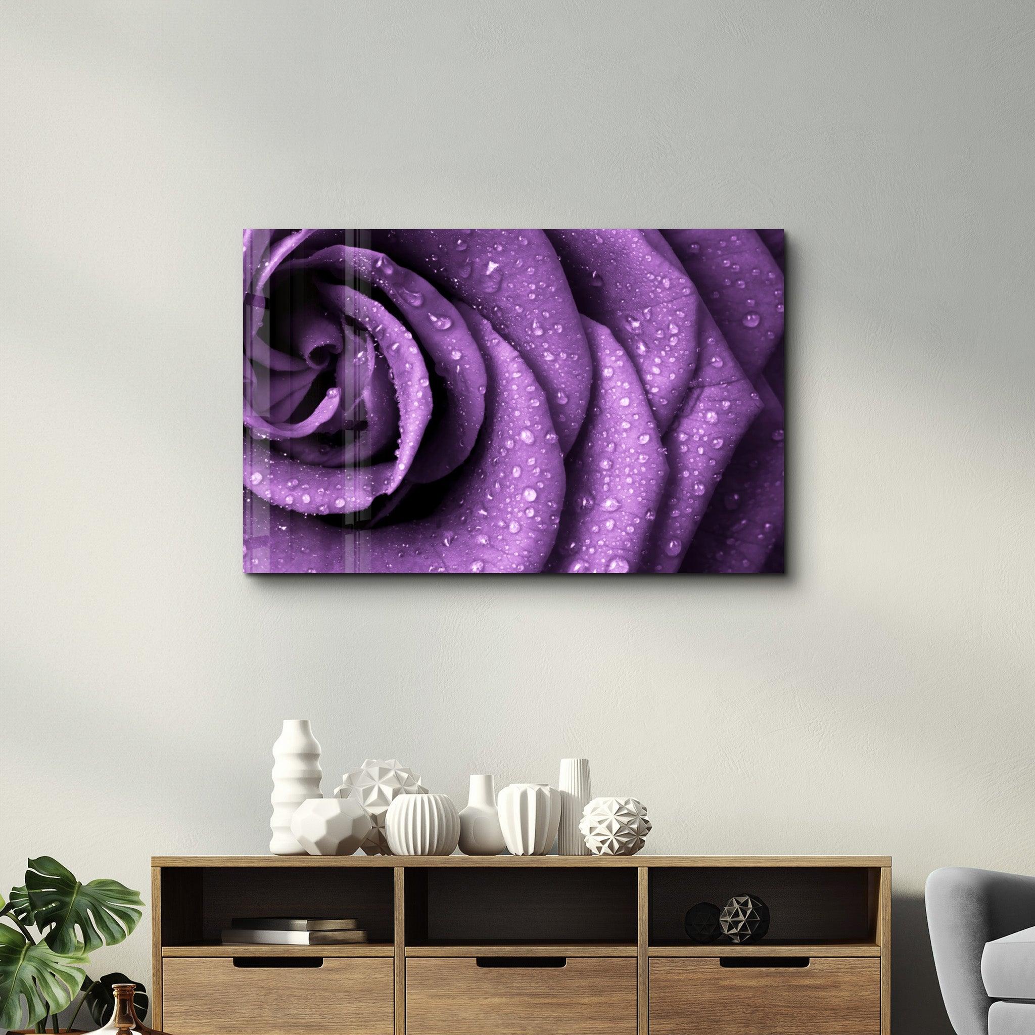 Purple Rose | Glass Wall Art - Artdesigna