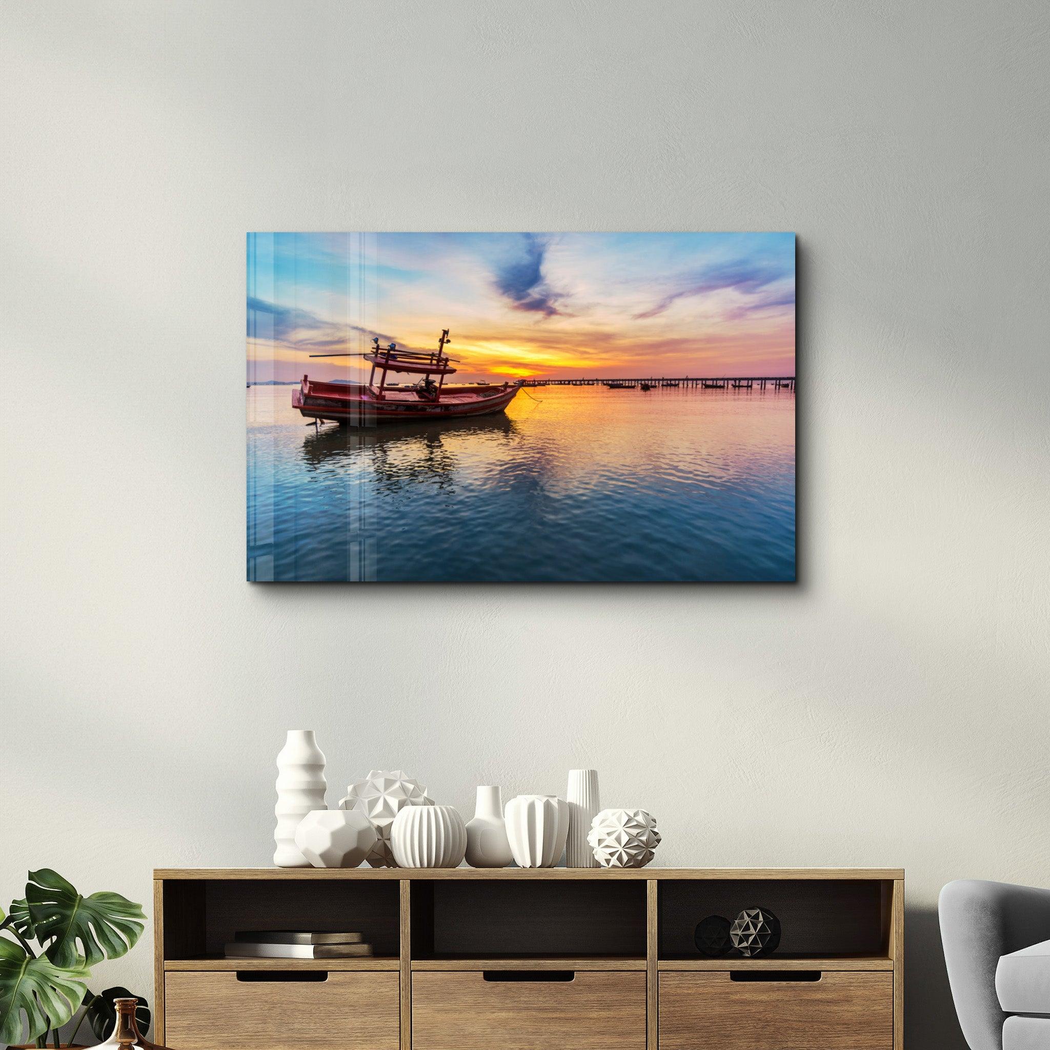 Boat | Glass Wall Art - Artdesigna