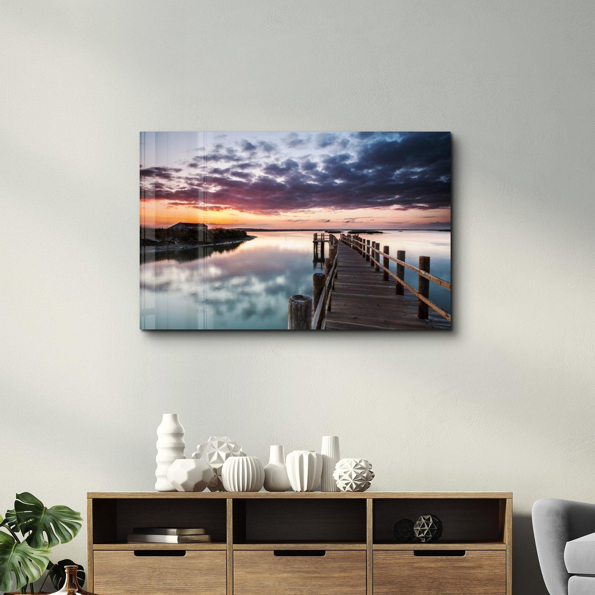 Sunset on the Beach | Glass Wall Art - Artdesigna