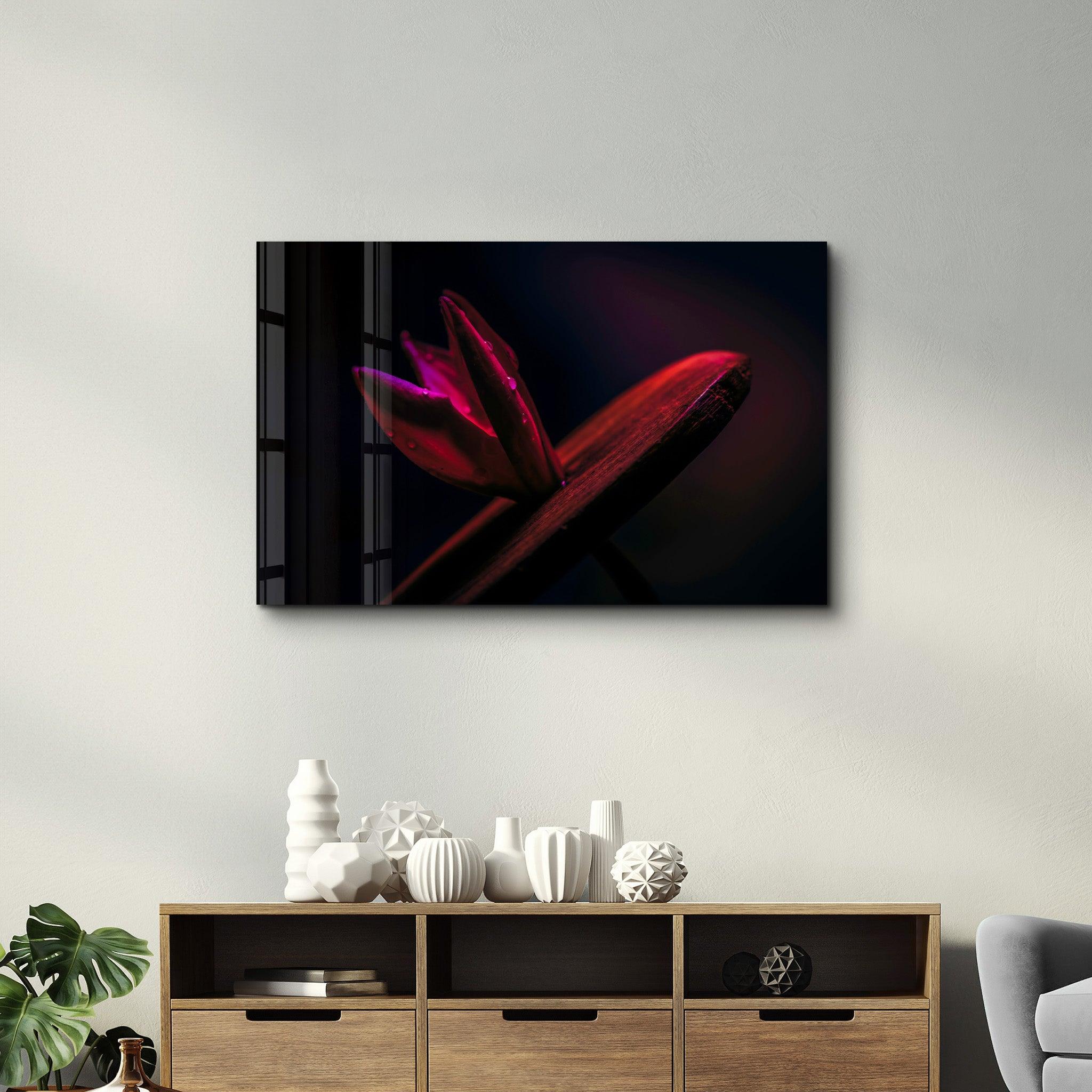 Red Leaf | Glass Wall Art - Artdesigna