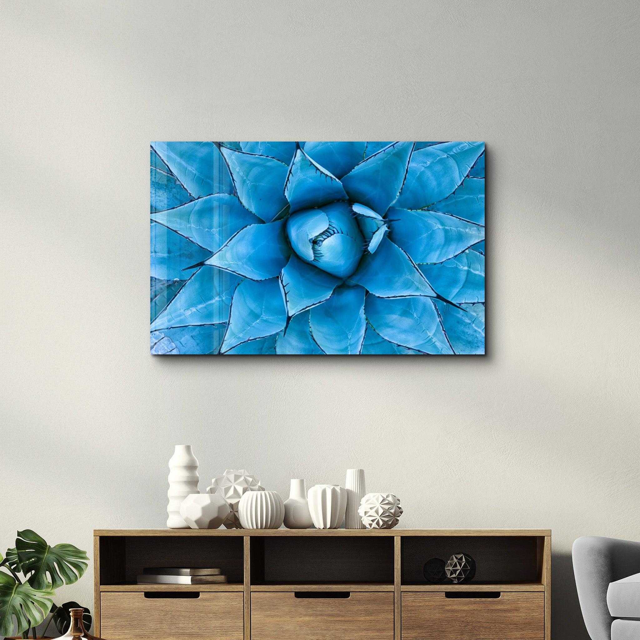 Azure Agave | Glass Wall Art - Artdesigna