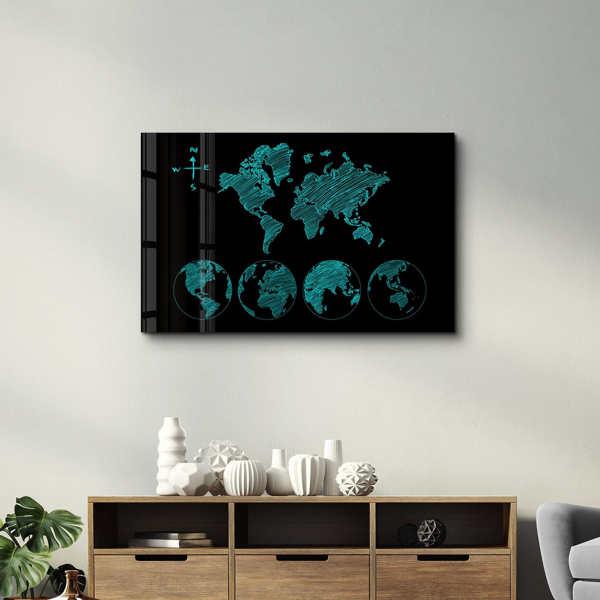 World Map Green | Glass Wall Art - Artdesigna