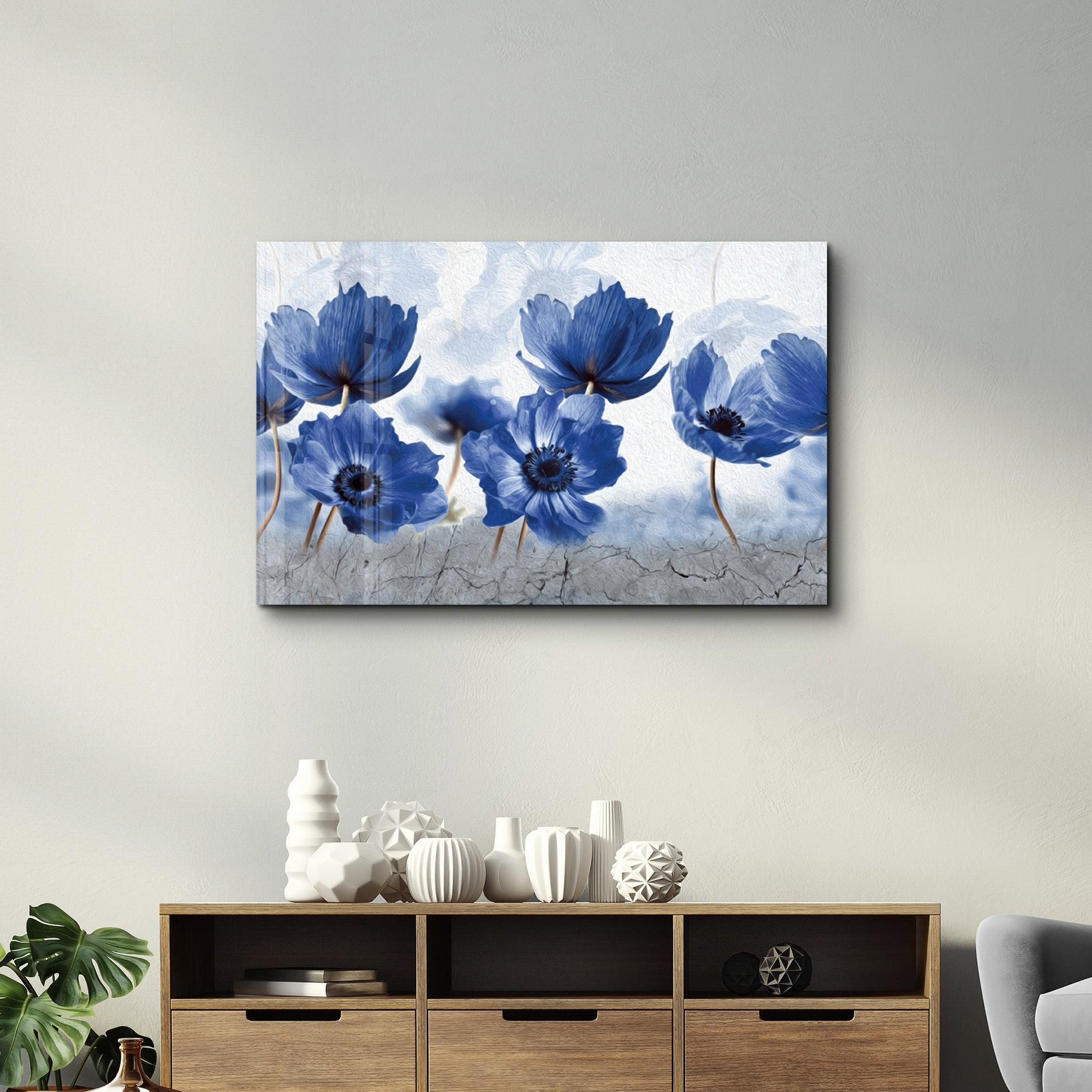 Blue Flowers | Glass Wall Art - Artdesigna