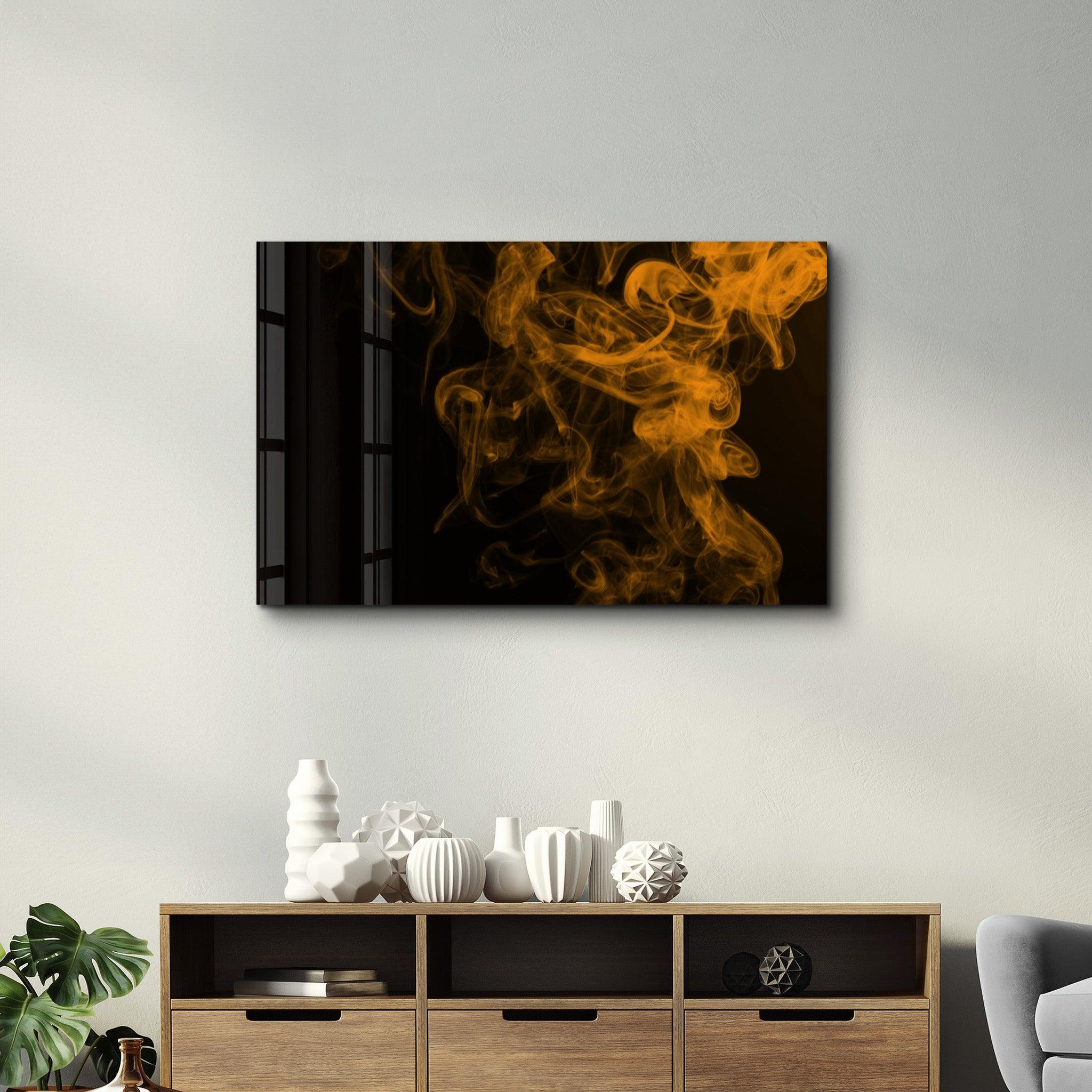 Orange Smoke | Glass Wall Art - Artdesigna