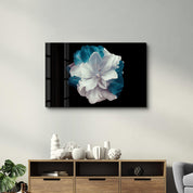 Flower with Blue Leaves | Glass Wall Art - Artdesigna