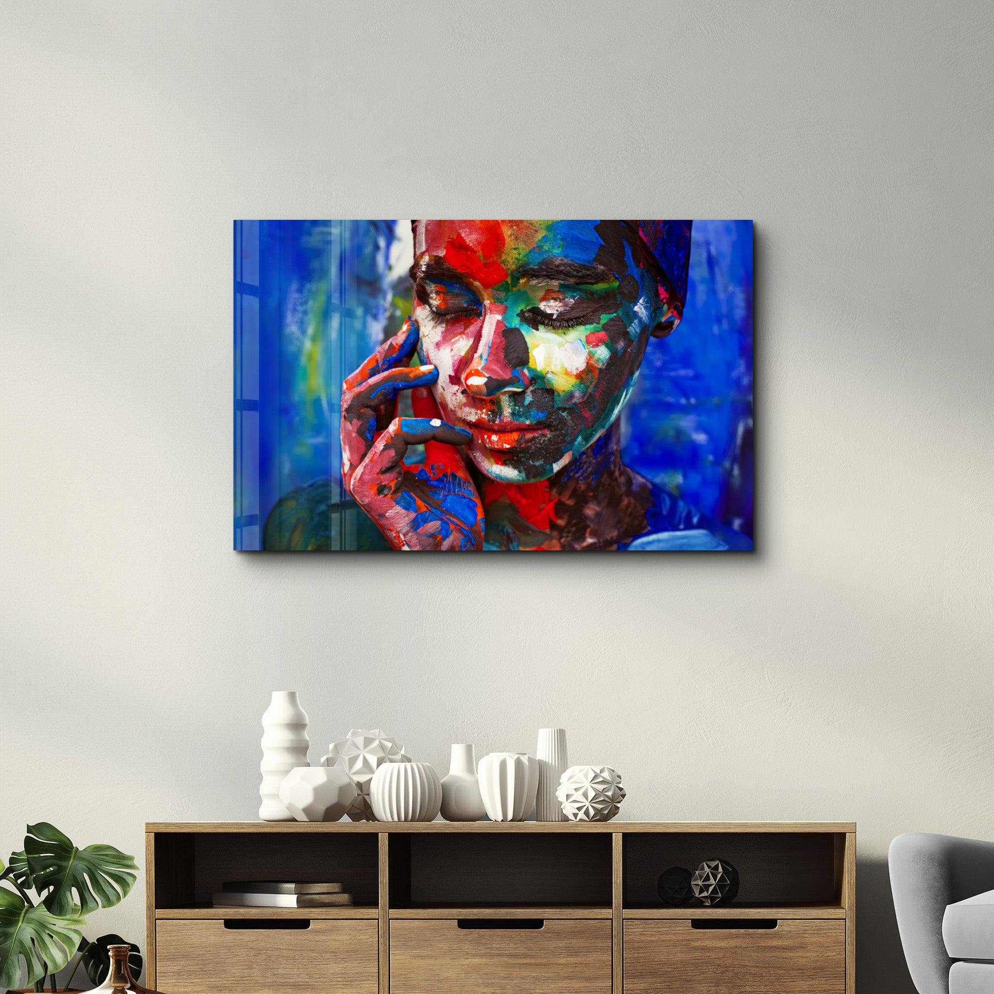 Abstract Colors Woman Portrait | Glass Wall Art - Artdesigna