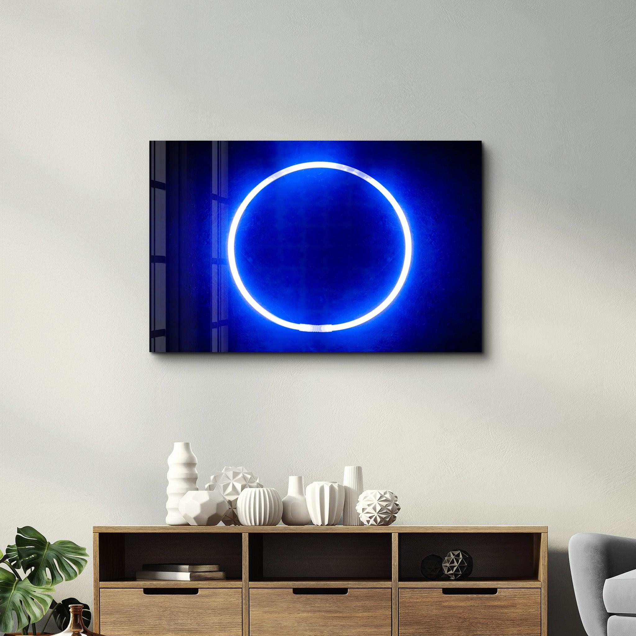 Blue Circle Light | Glass Wall Art - Artdesigna