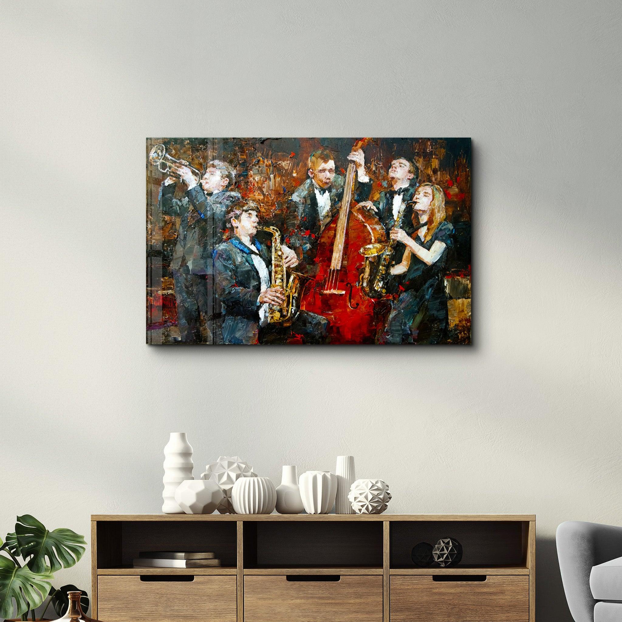 Oil Painting Jazz | Glass Wall Art - Artdesigna