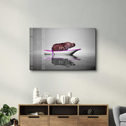 Hippo on the Boat 2 | Glass Wall Art - Artdesigna