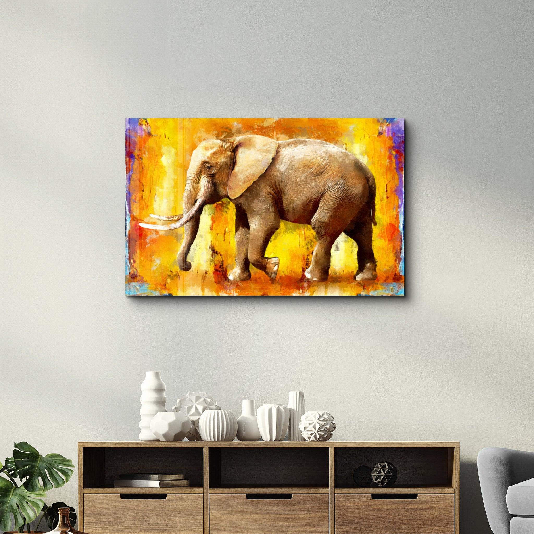 Elephant Yellow | Glass Wall Art - Artdesigna