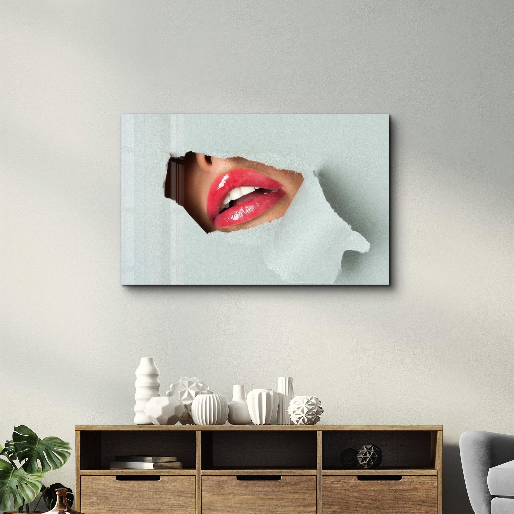 Red Lips | Designer's Collection Glass Wall Art - Artdesigna