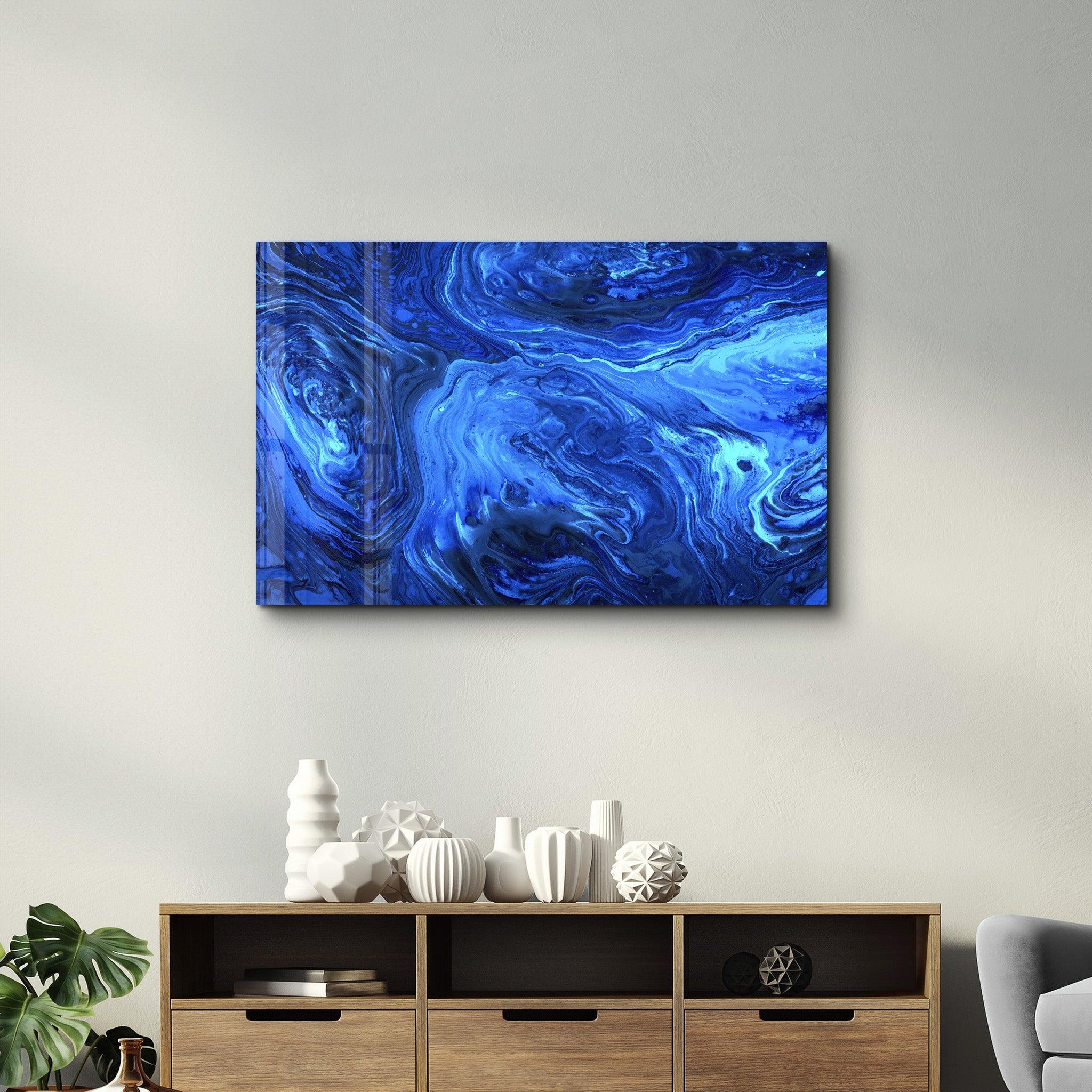 Lava Pattern - Blue | Designer's Collection Glass Wall Art - Artdesigna