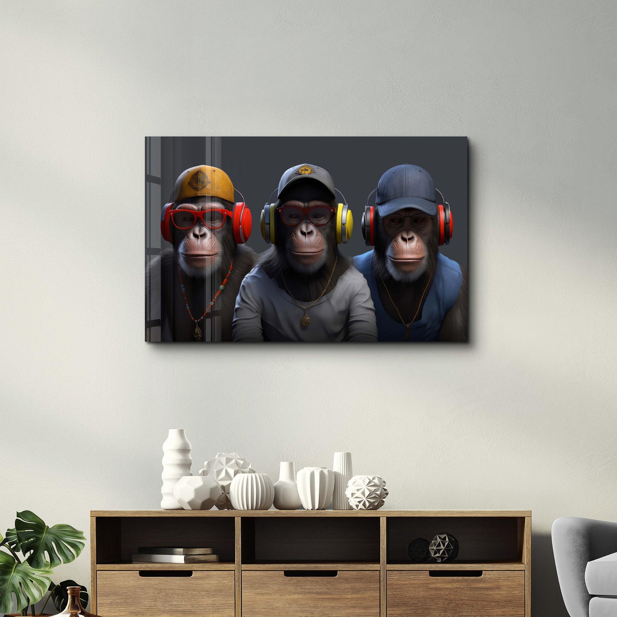 3 monkeys | Glass Wall Art - Artdesigna