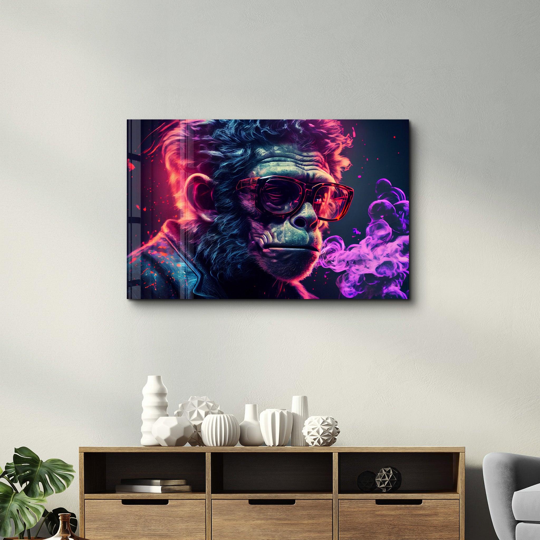 Mr. Monkey - Cyberpunk | Designer's Collection Glass Wall Art - Artdesigna