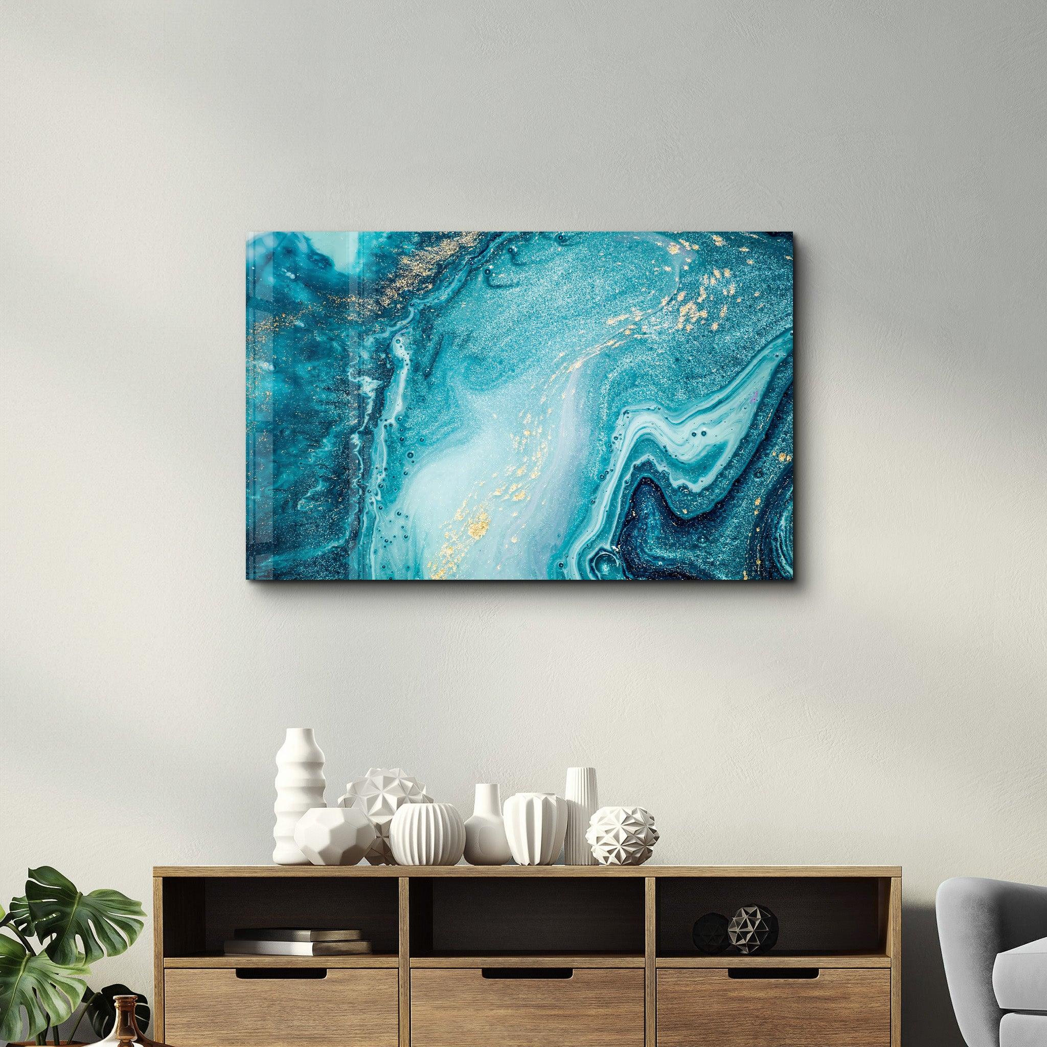 Marble Collection H15 - Ocean | Glass Wall Art - Artdesigna