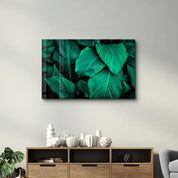 Green Leaves | Glass Wall Art - Artdesigna