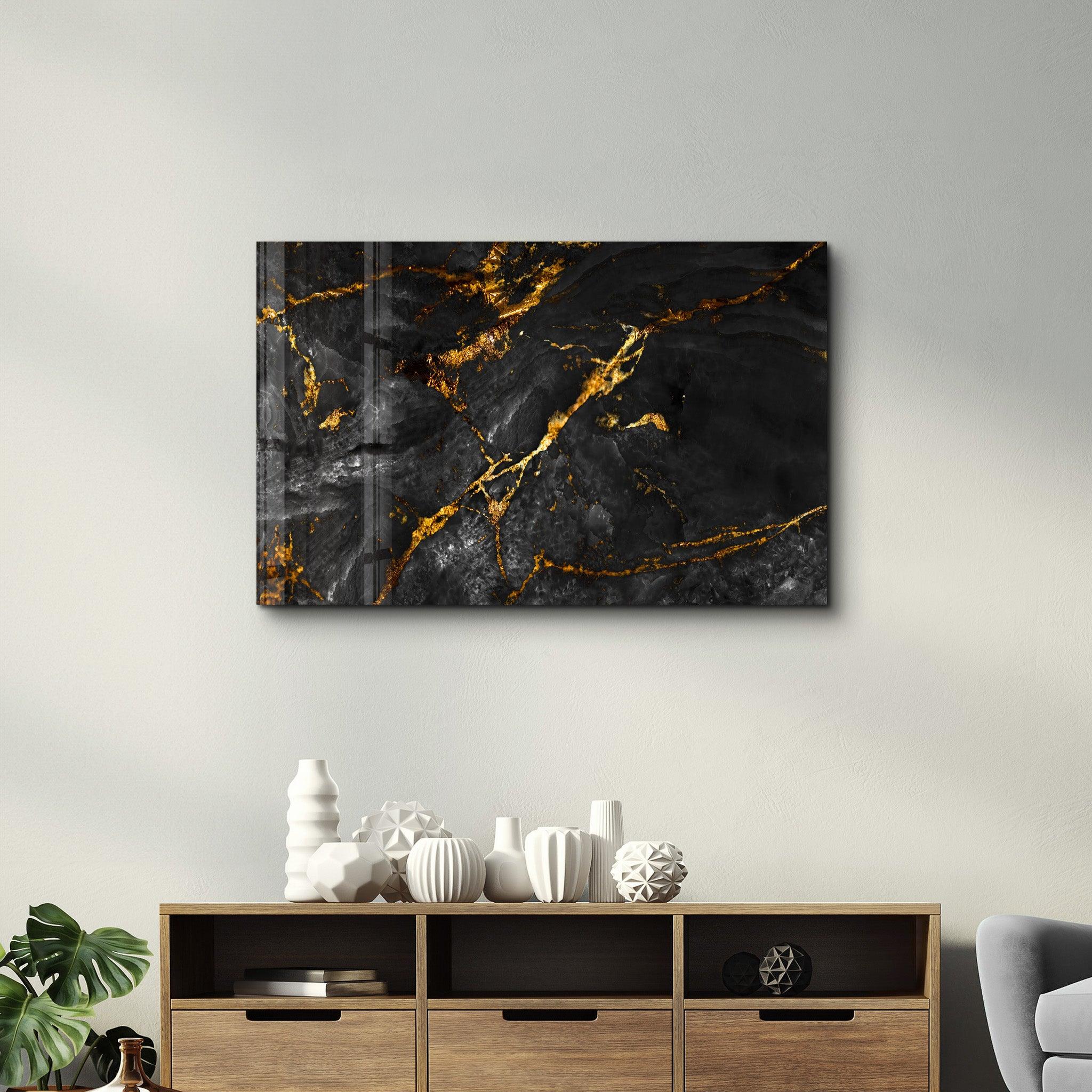 Black Marble with Golden Dust | Glass Wall Art - Artdesigna