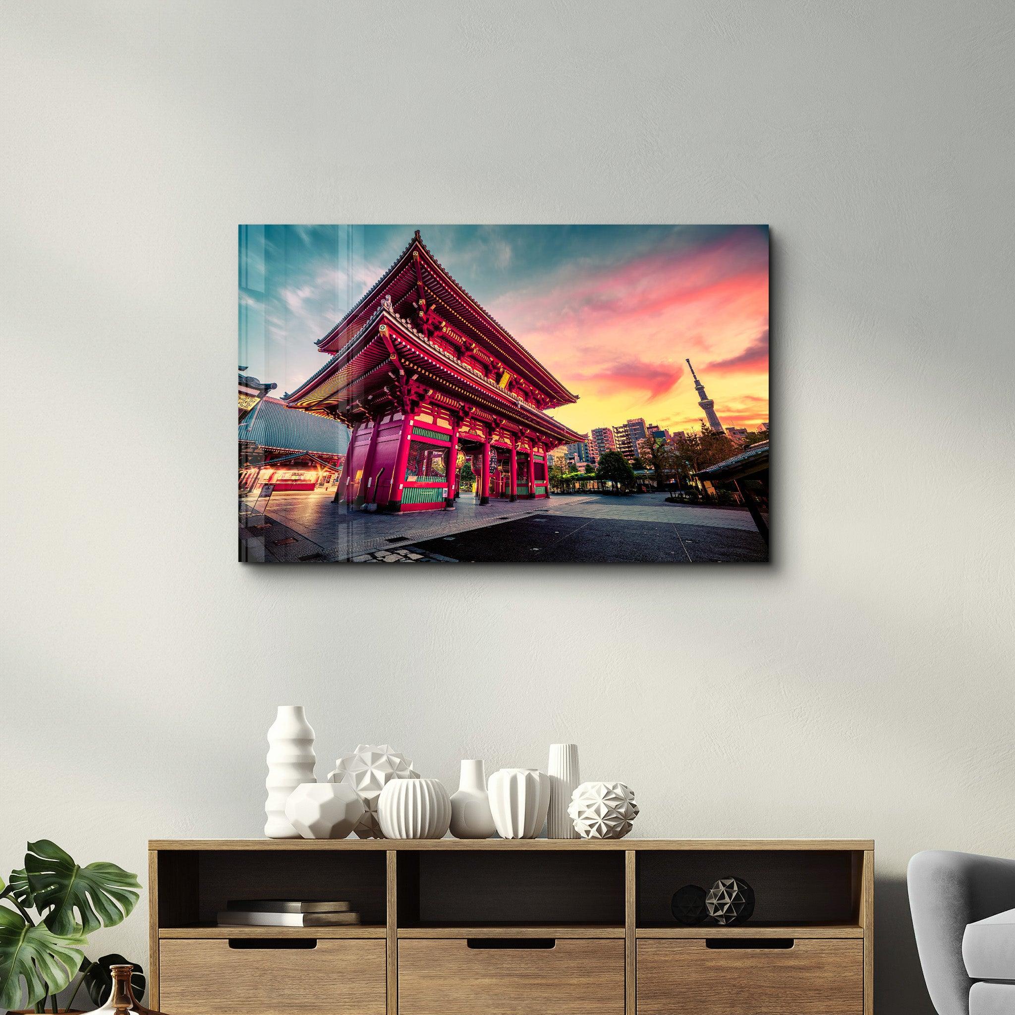 Sensoju Temple with dramatic sky - Tokyo | Glass Wall Art - Artdesigna