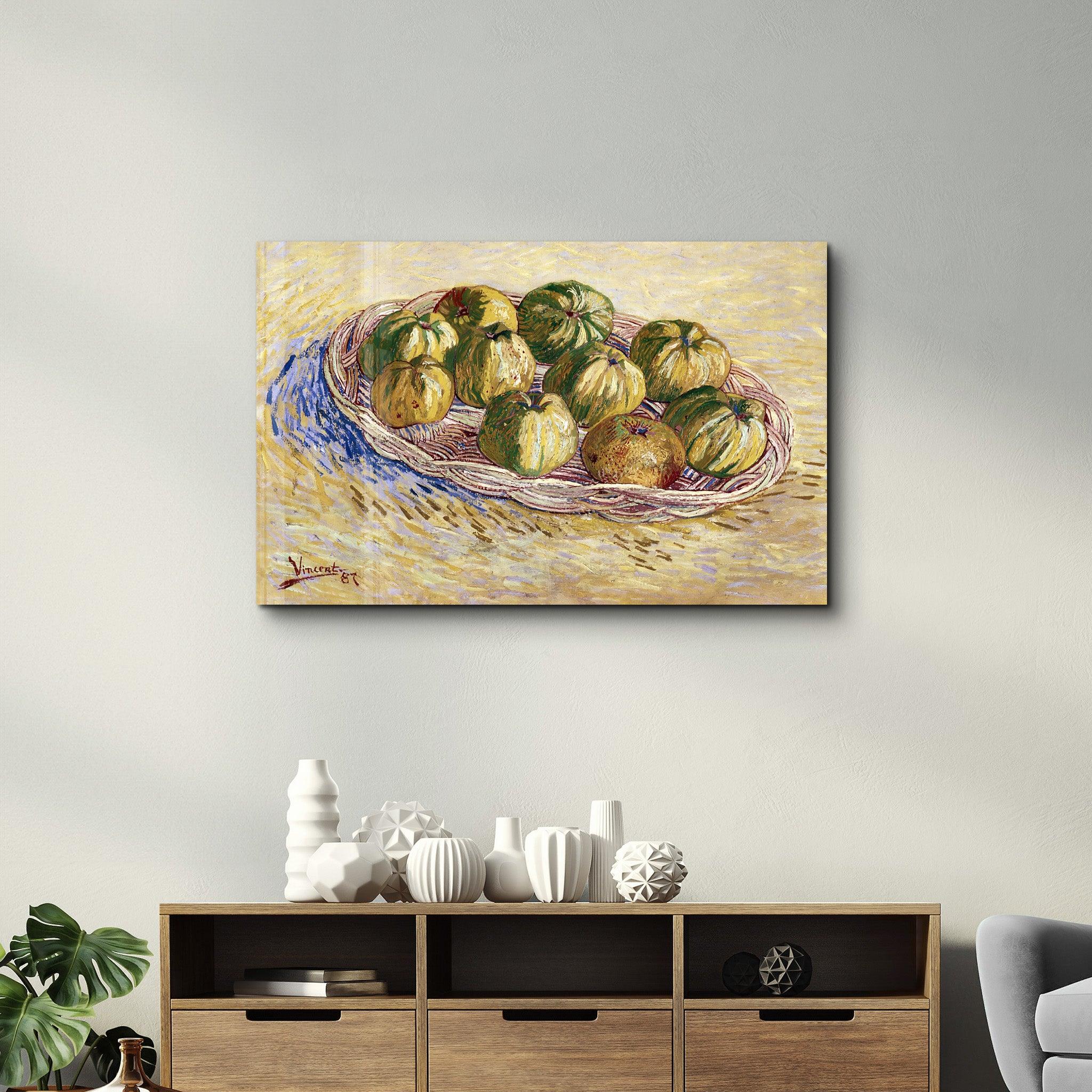 Vincent van Gogh's Still Life, Basket of Apples (1887) | Glass Wall Art - Artdesigna