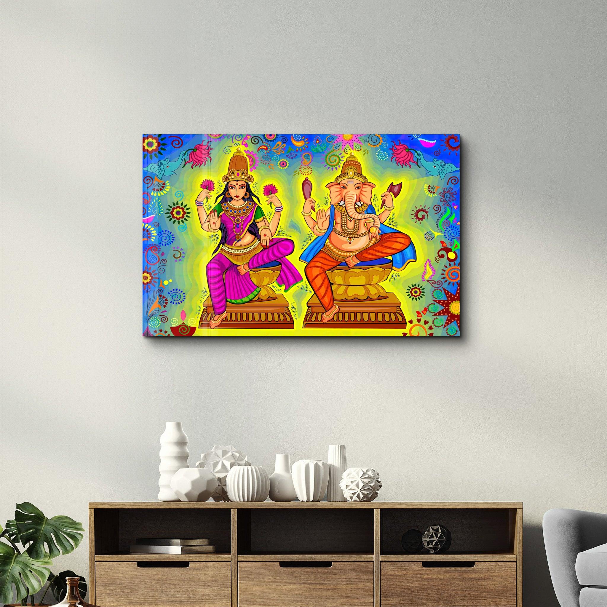 Lord Ganesha Illustration | Glass Wall Art - Artdesigna