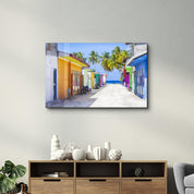 Oceanfront Alley | Glass Wall Art - Artdesigna