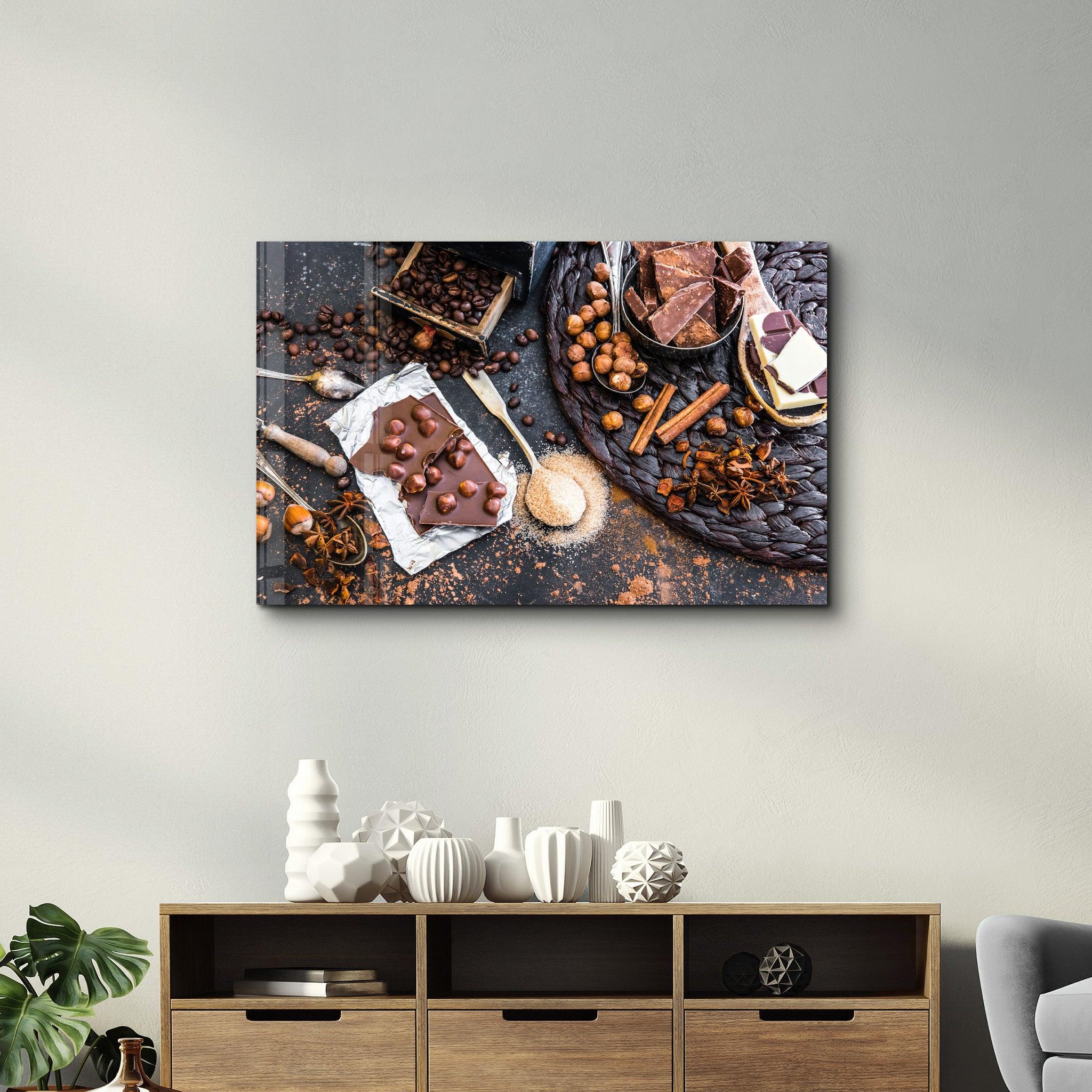 Coffee Beans And Chocolates | Glass Wall Art - Artdesigna