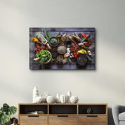 Spices And Vegetables | Glass Wall Art - Artdesigna