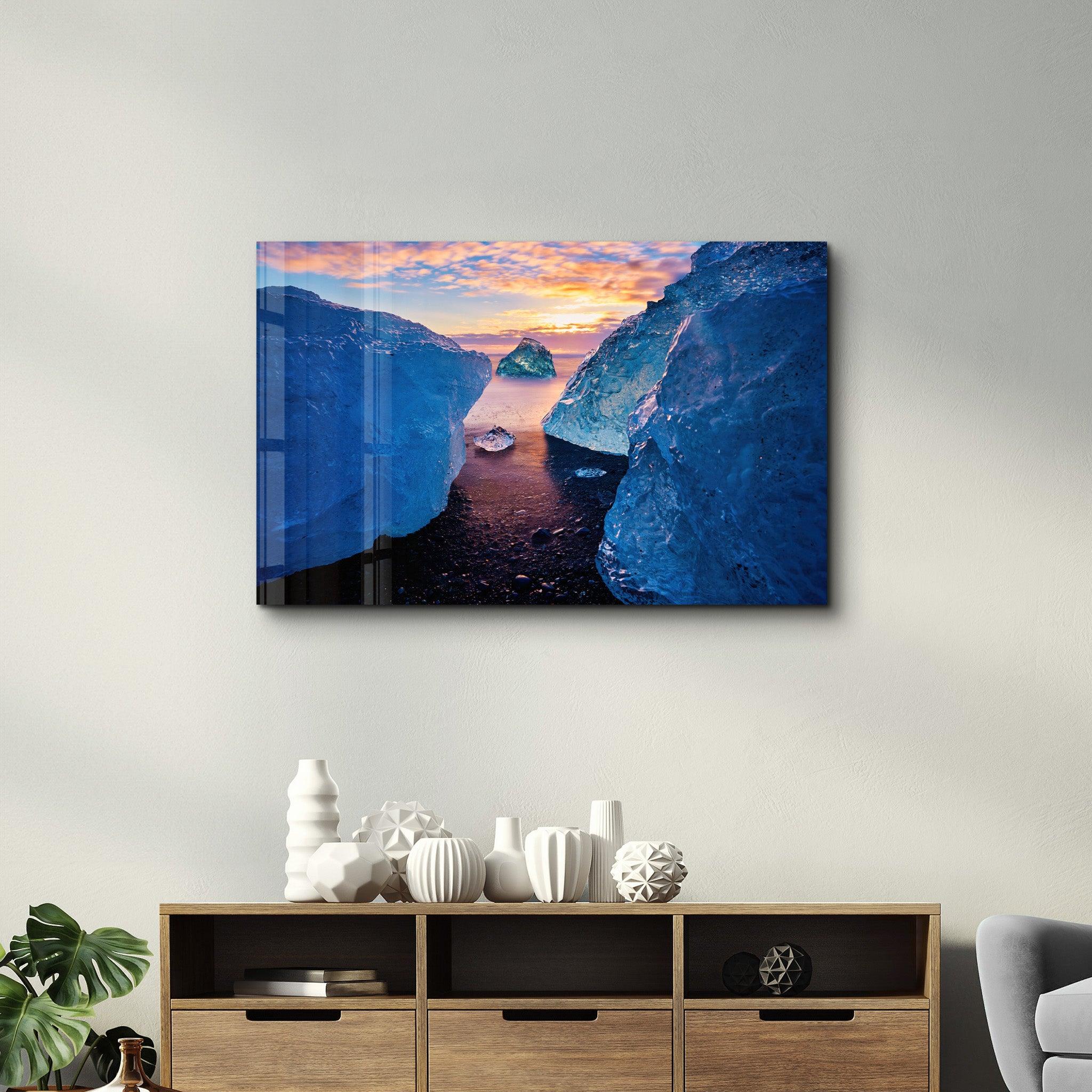 Between the Glaciers | Glass Wall Art - Artdesigna