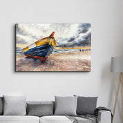 Boat On the Beach | Glass Wall Art - Artdesigna