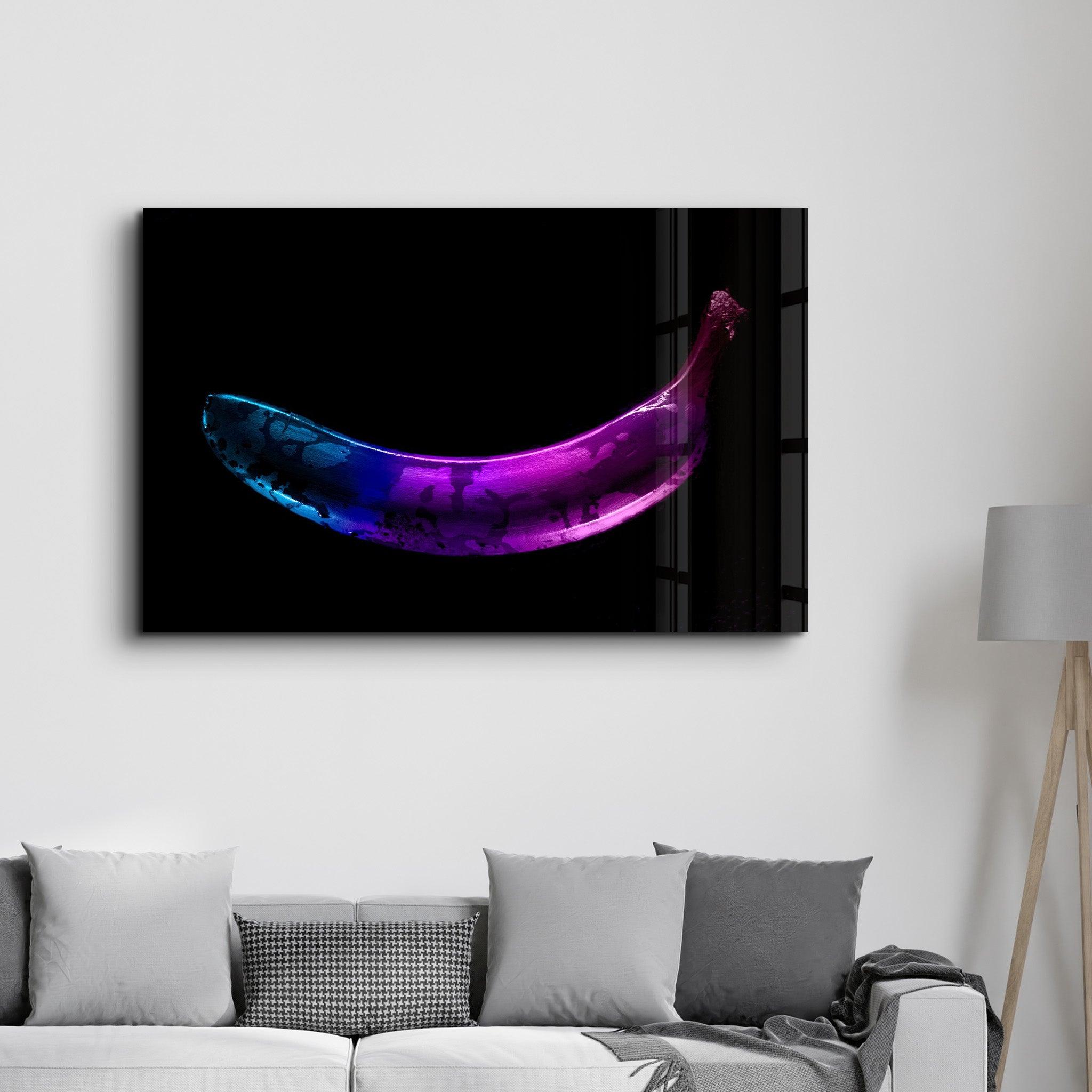 Abstract Blue and Purple Banana | Glass Wall Art - Artdesigna