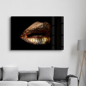 Golden Lips | Glass Wall Art - Artdesigna