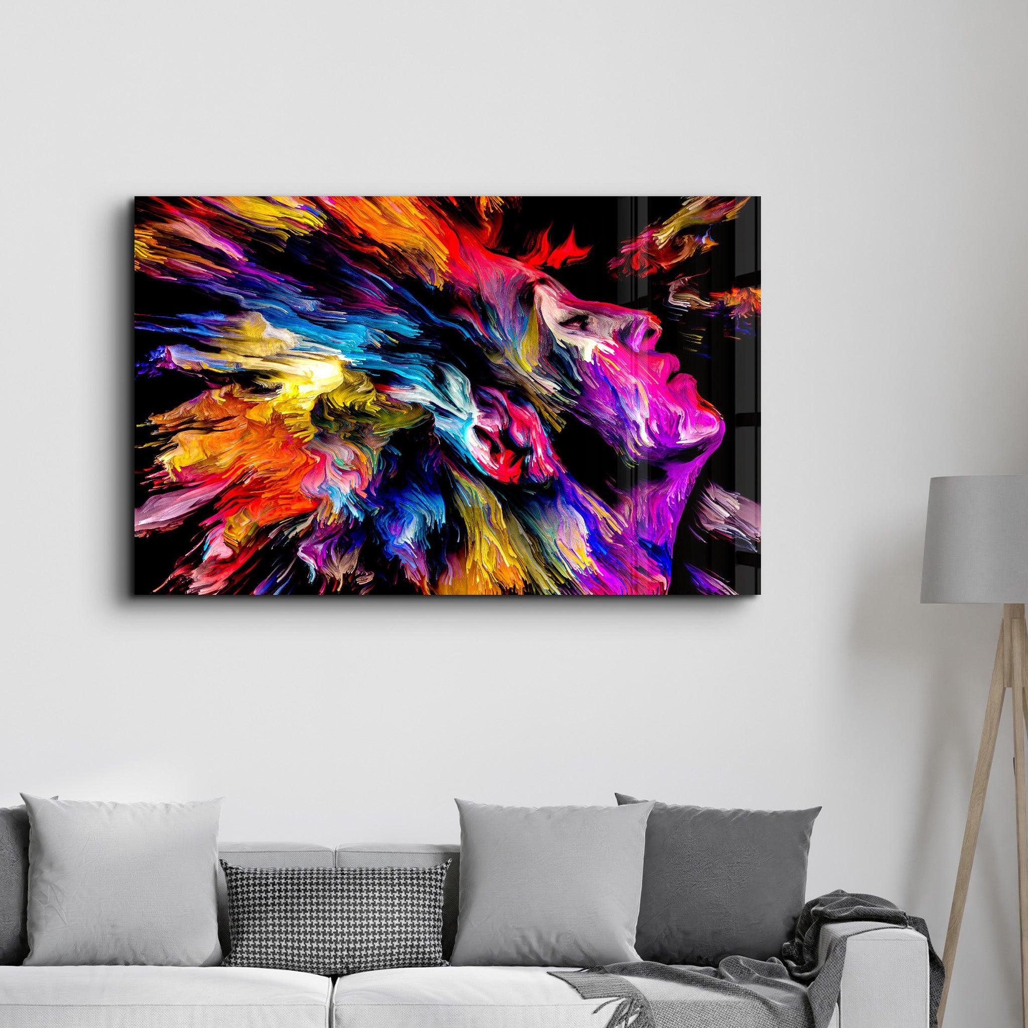 Abstract Colorful Woman Portrait V3 | Glass Wall Art - Artdesigna