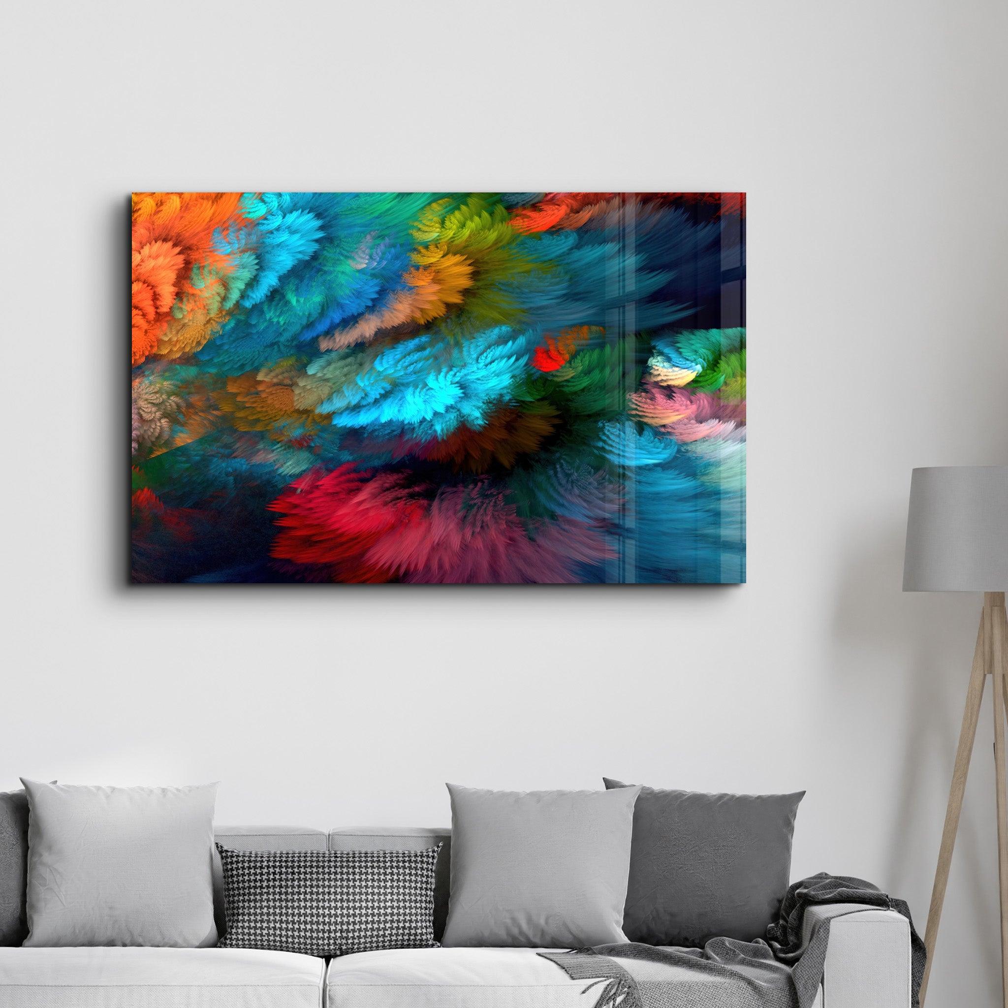 Colorful Plumes | Glass Wall Art - Artdesigna