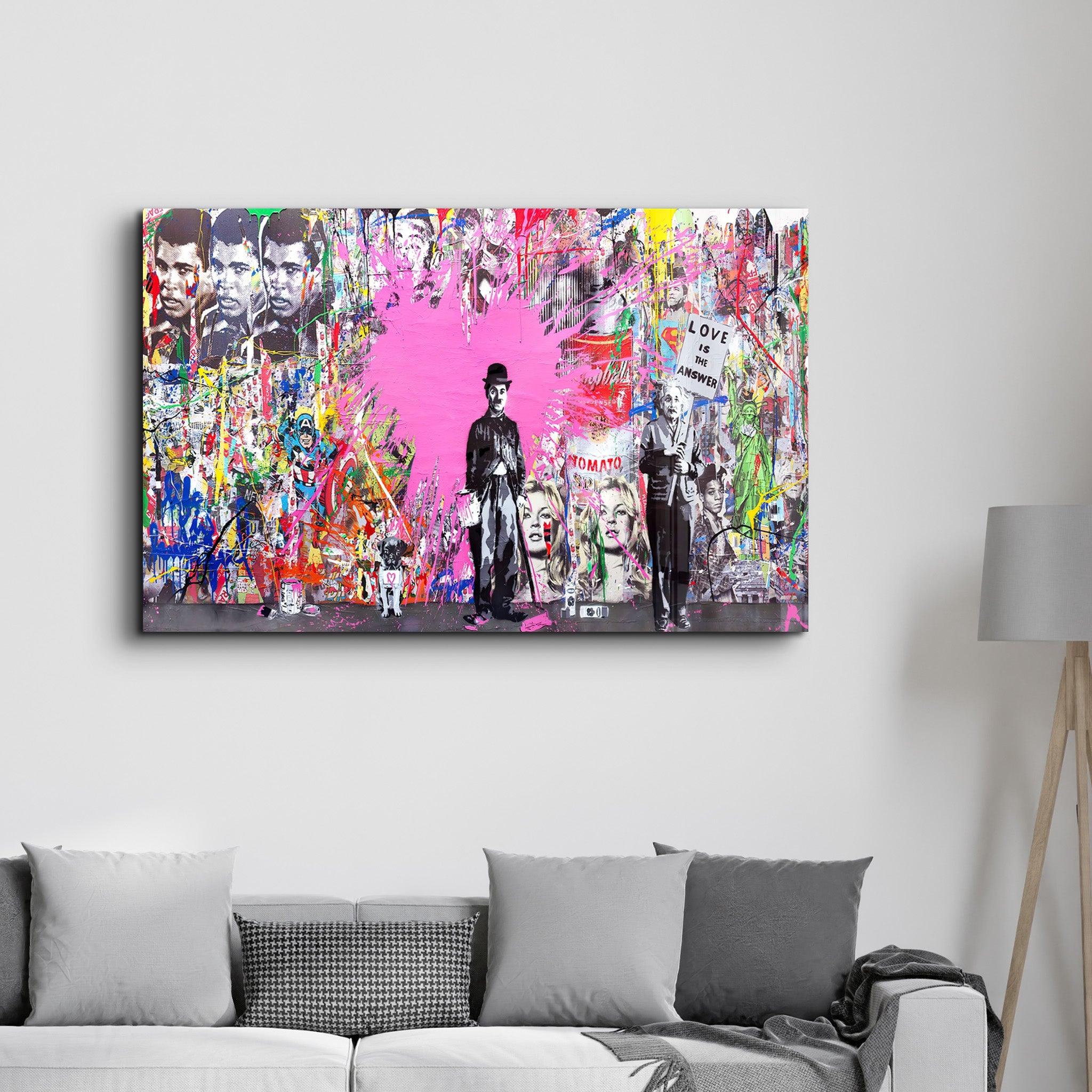 Banksy Pink Love Glass Wall Art - Artdesigna