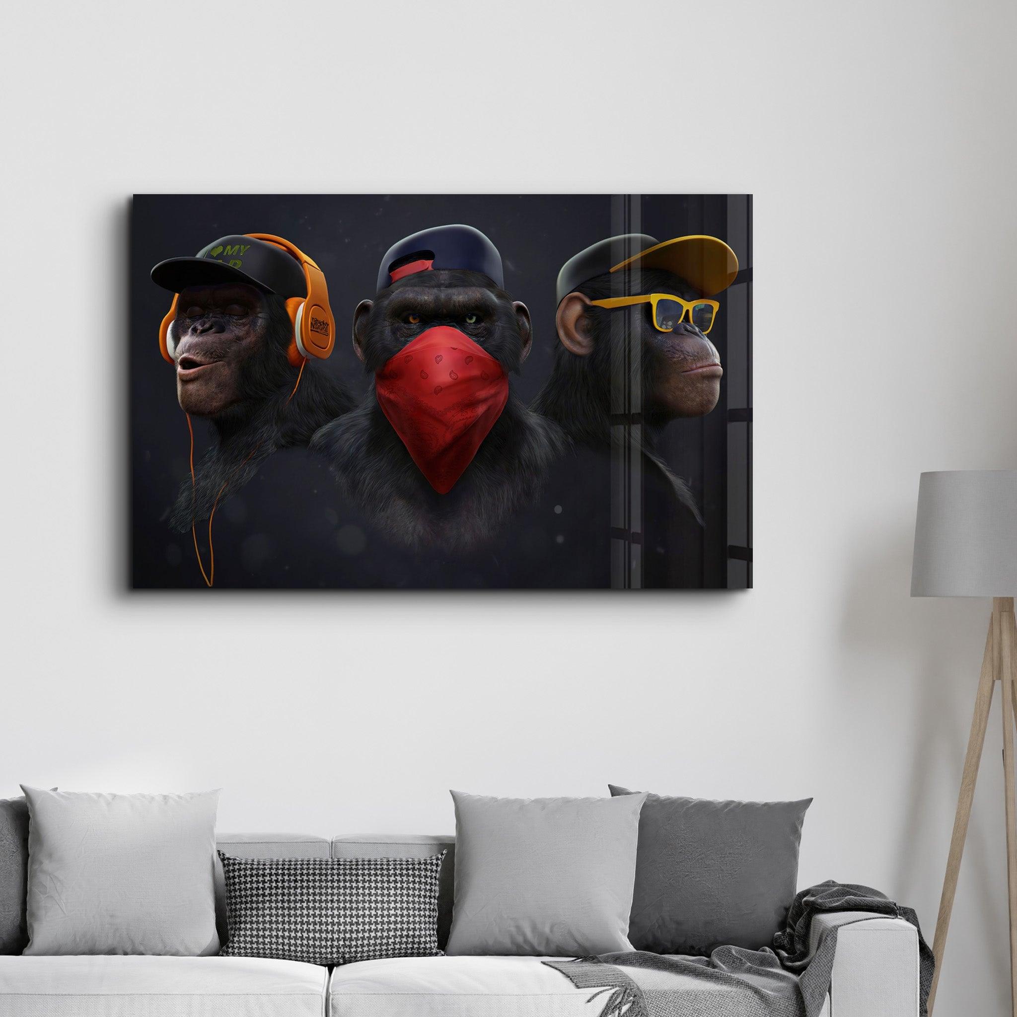 Monkeys Gang | Glass Wall Art - Artdesigna