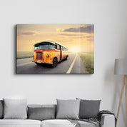 The Vintage Bus With Sunset | Glass Wall Art - Artdesigna