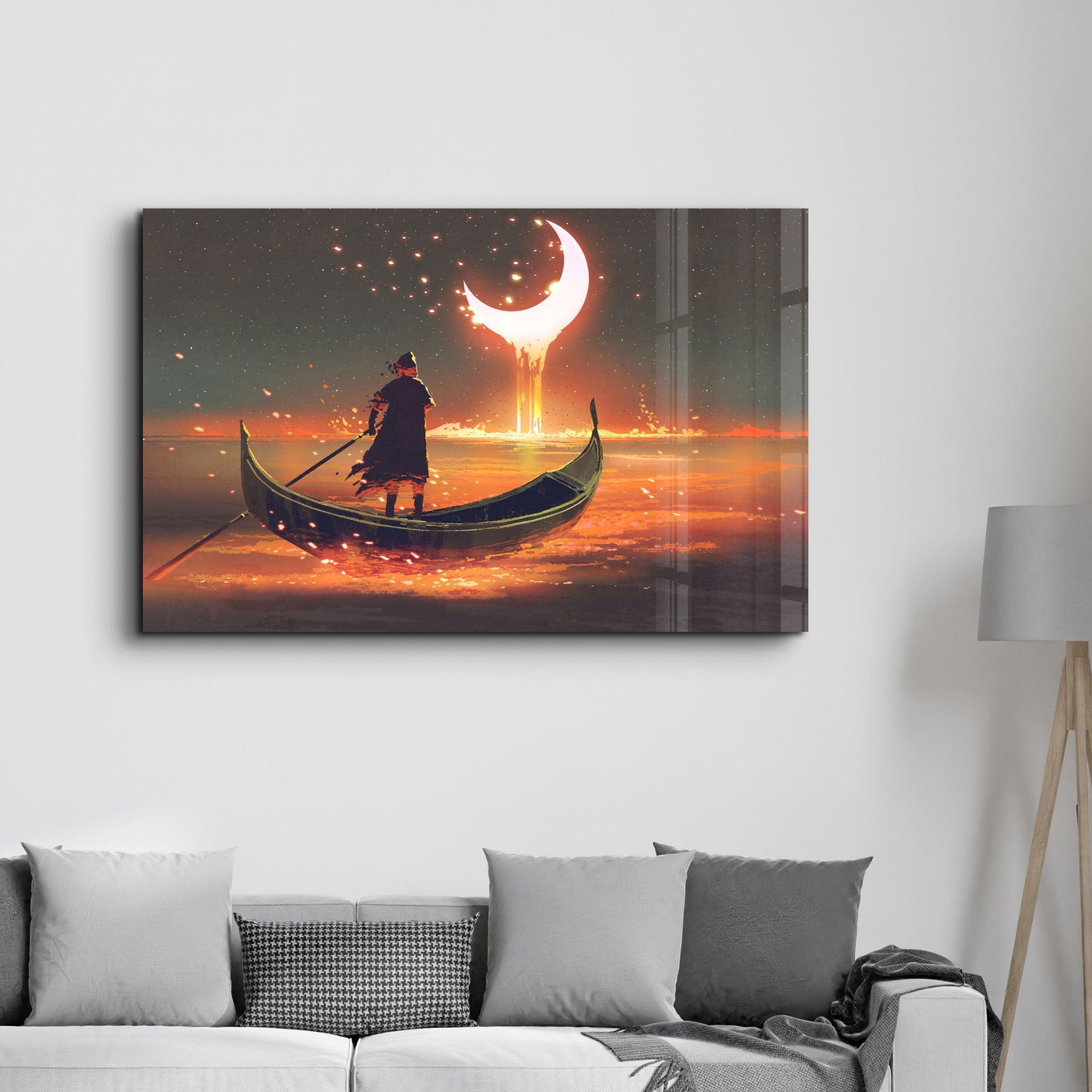 Rowing The Boat Into A Fantasy World | Glass Wall Art - Artdesigna