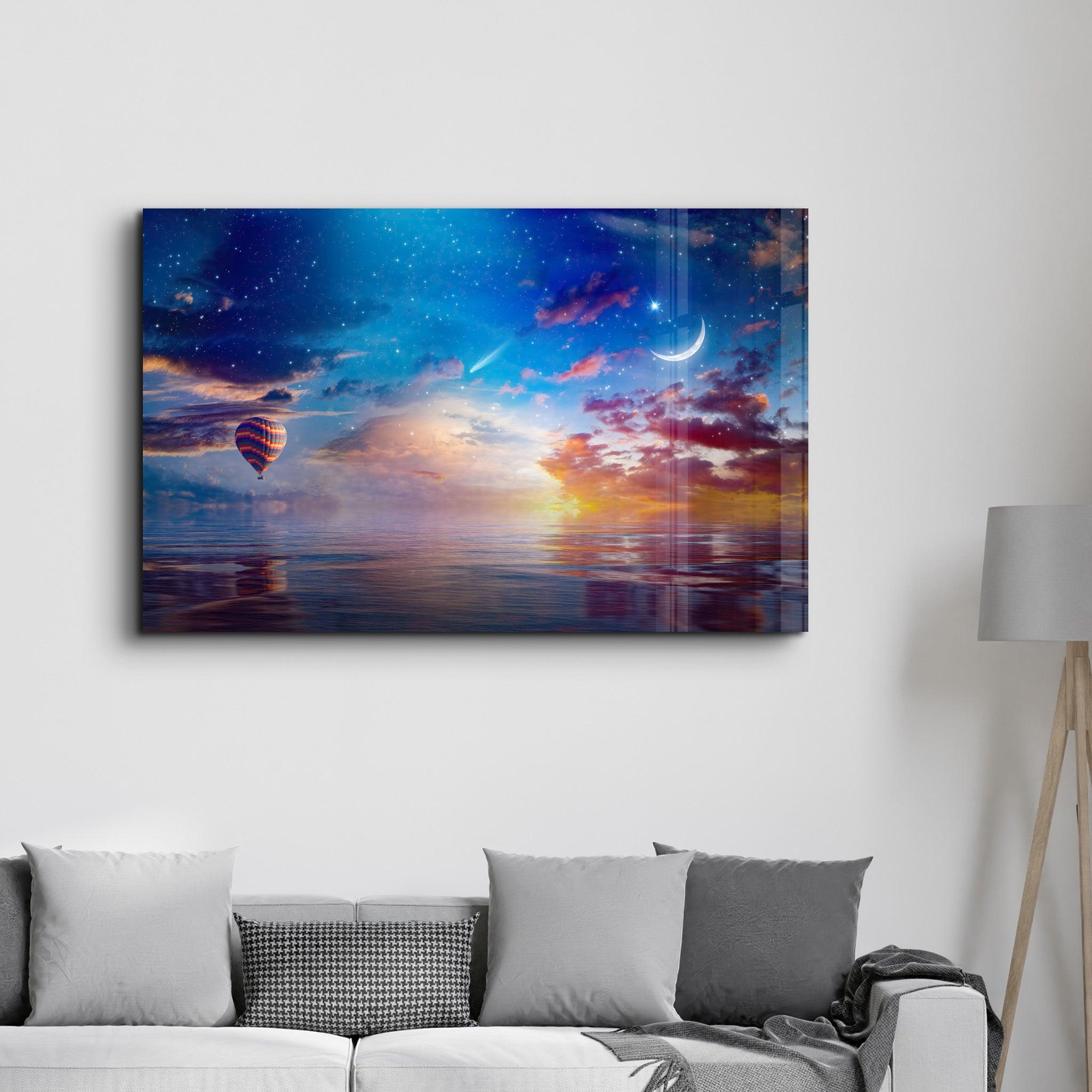 The Crescent Moon Horizon | Glass Wall Art - Artdesigna