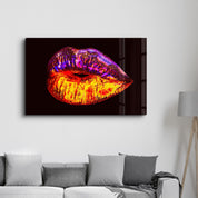 Neon Lip | Glass Wall Art - Artdesigna