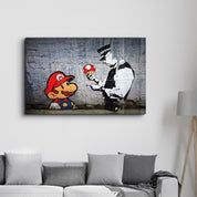 Banksy - Mario with a Policeman | Glass Wall Art - Artdesigna