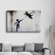 Banksy - fighter jet kite | Glass Wall Art - Artdesigna