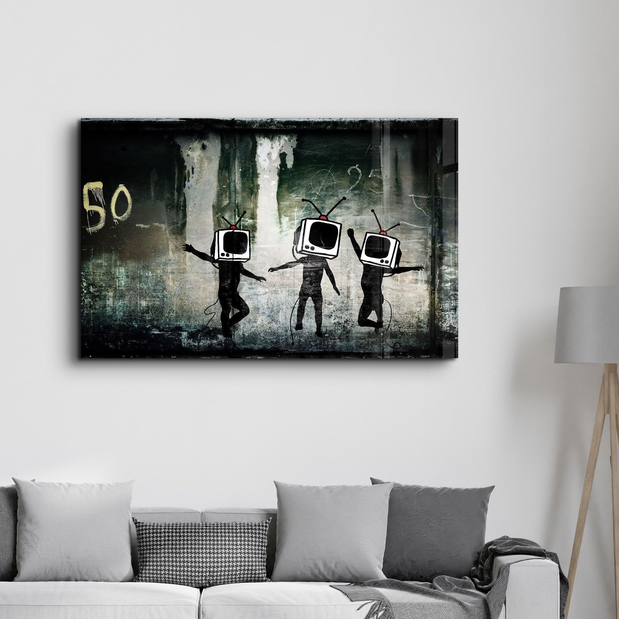 Banksy - Dancing TV | Glass Wall Art - Artdesigna