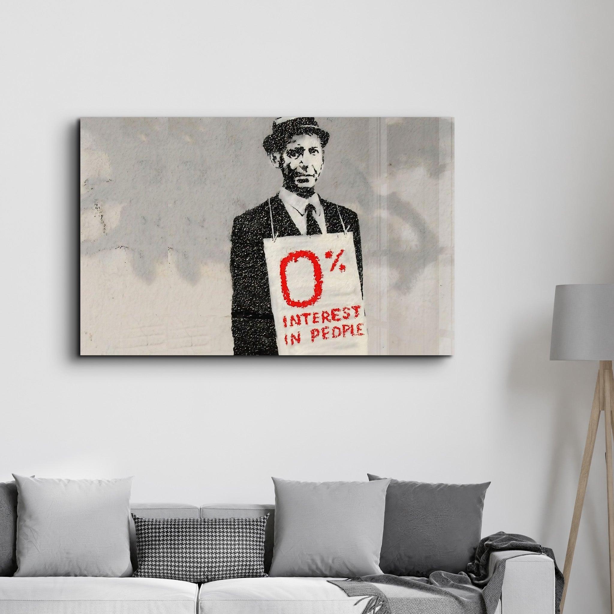 Banksy - Zero Percent Interest | Glass Wall Art - Artdesigna