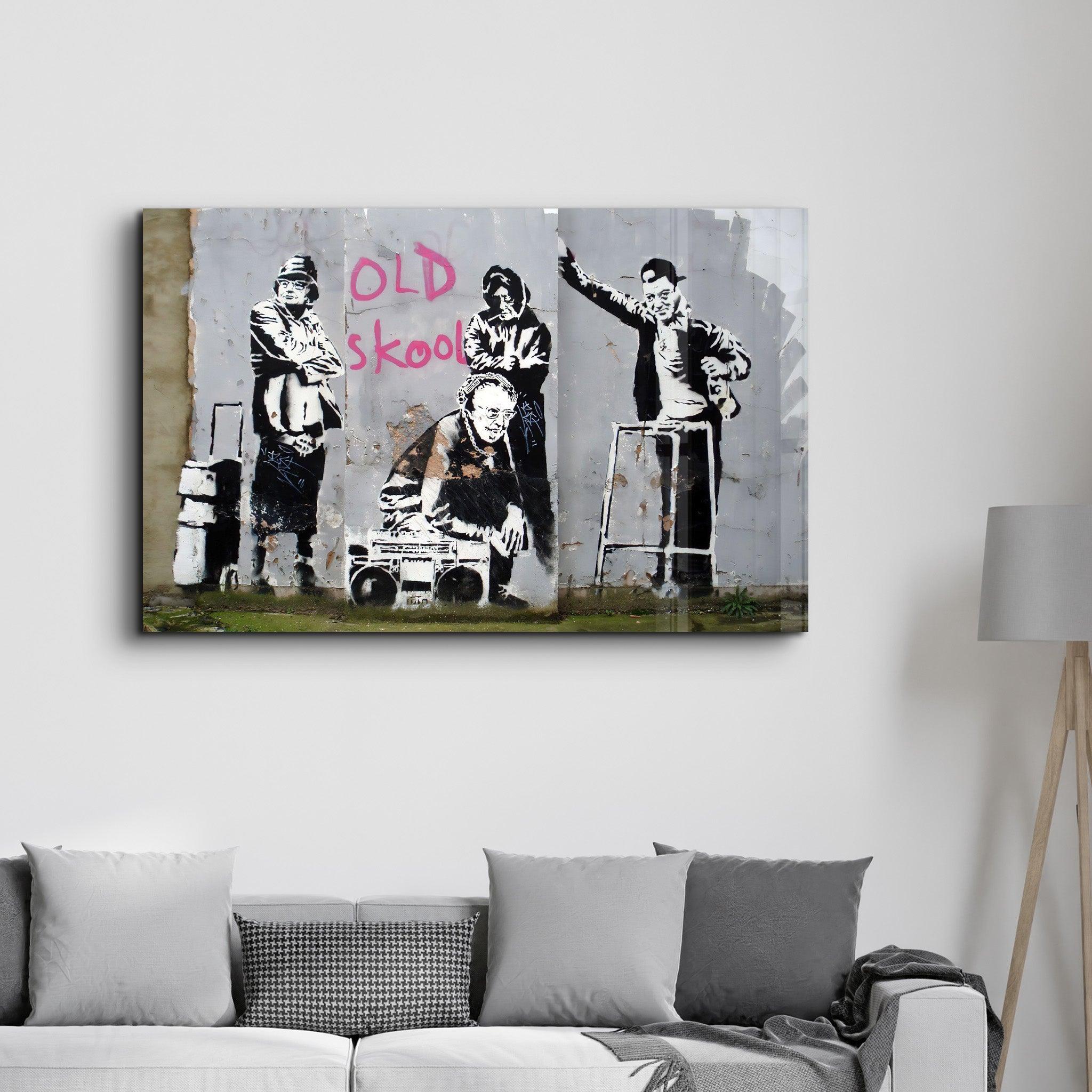 Banksy - Old Skool | Glass Wall Art - Artdesigna