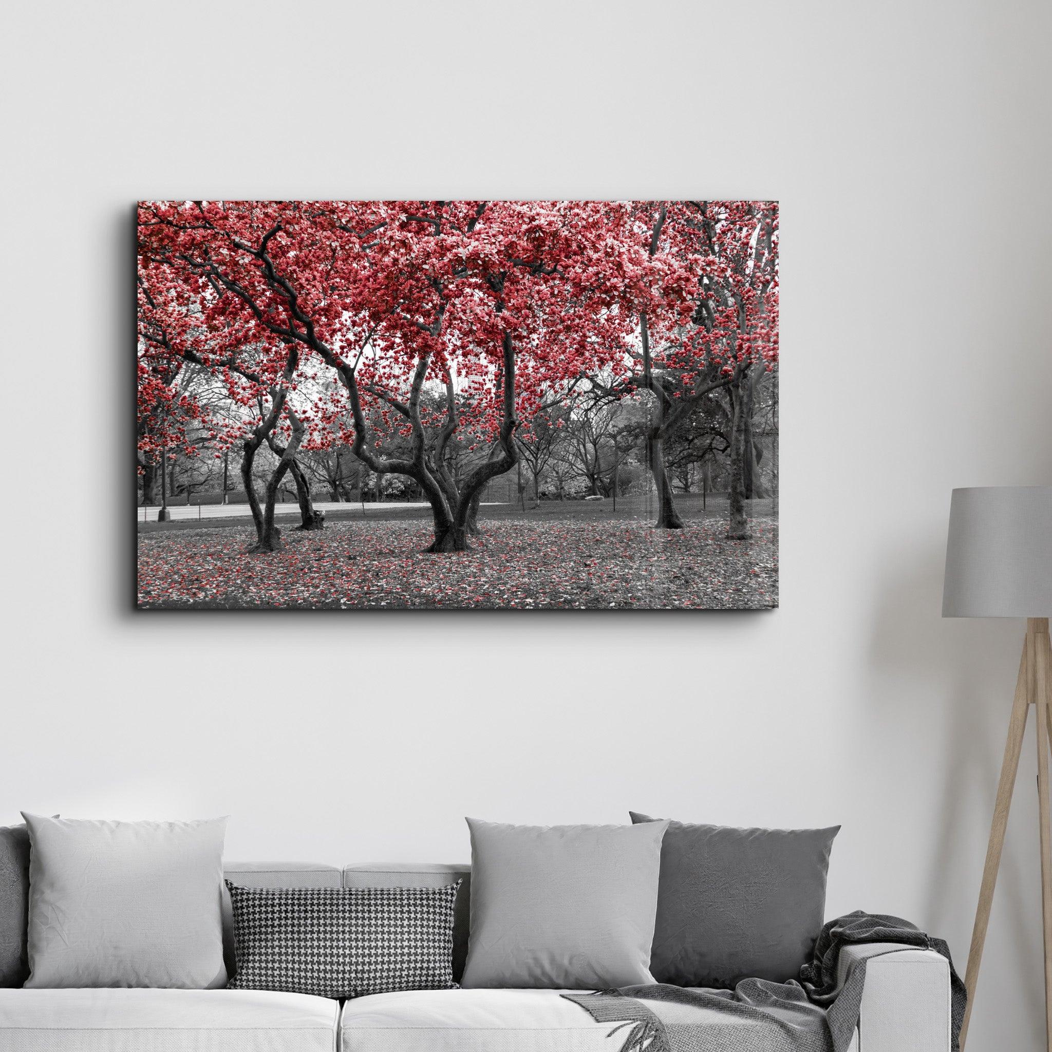 Red Tree 2 | Glass Wall Art - Artdesigna