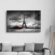 Eiffel Tower and a Classic in Red | Glass Wall Art - Artdesigna