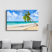 Palm Tree & Beach | Glass Wall Art - Artdesigna